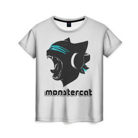 Женская футболка 3D с принтом Monstercat в Кировске, 100% полиэфир ( синтетическое хлопкоподобное полотно) | прямой крой, круглый вырез горловины, длина до линии бедер | monstercat | клуб | клубная музыка | кот | котенок | кошка | лейбл | монстар | монстар кет | монстер | музыка | танцевальная музыка | электронная | электронная музыка