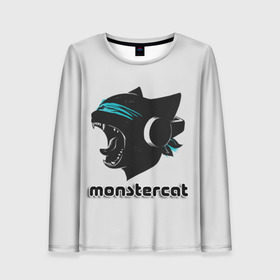 Женский лонгслив 3D с принтом Monstercat в Кировске, 100% полиэстер | длинные рукава, круглый вырез горловины, полуприлегающий силуэт | monstercat | клуб | клубная музыка | кот | котенок | кошка | лейбл | монстар | монстар кет | монстер | музыка | танцевальная музыка | электронная | электронная музыка