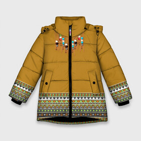 Зимняя куртка для девочек 3D с принтом индейское национальное платье в Кировске, ткань верха — 100% полиэстер; подклад — 100% полиэстер, утеплитель — 100% полиэстер. | длина ниже бедра, удлиненная спинка, воротник стойка и отстегивающийся капюшон. Есть боковые карманы с листочкой на кнопках, утяжки по низу изделия и внутренний карман на молнии. 

Предусмотрены светоотражающий принт на спинке, радужный светоотражающий элемент на пуллере молнии и на резинке для утяжки. | Тематика изображения на принте: ethno | indians | native american | ttibal | америка | индейцы | трибал | узор. орнамент | этника