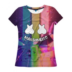 Женская футболка 3D с принтом Marshmello MUSIC в Кировске, 100% полиэфир ( синтетическое хлопкоподобное полотно) | прямой крой, круглый вырез горловины, длина до линии бедер | 