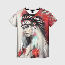 Женская футболка 3D с принтом Индейская девушка в Кировске, 100% полиэфир ( синтетическое хлопкоподобное полотно) | прямой крой, круглый вырез горловины, длина до линии бедер | африка | индейцы | куп | перо | перья | этно