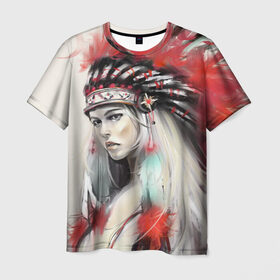 Мужская футболка 3D с принтом Индейская девушка в Кировске, 100% полиэфир | прямой крой, круглый вырез горловины, длина до линии бедер | африка | индейцы | куп | перо | перья | этно