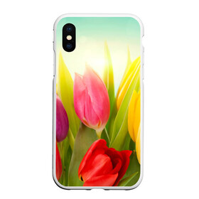Чехол для iPhone XS Max матовый с принтом Тюльпаны в Кировске, Силикон | Область печати: задняя сторона чехла, без боковых панелей | бабушке | девочке | девушке | дочке | желтые цветы | женщине | маме | подруге | природа | розовые цветы | розы | сестре | теще | тюльпаны | цветы