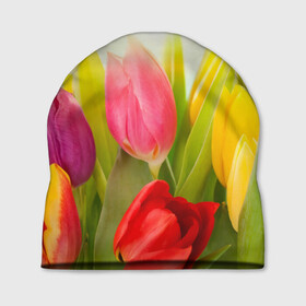 Шапка 3D с принтом Тюльпаны в Кировске, 100% полиэстер | универсальный размер, печать по всей поверхности изделия | бабушке | девочке | девушке | дочке | желтые цветы | женщине | маме | подруге | природа | розовые цветы | розы | сестре | теще | тюльпаны | цветы