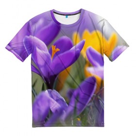 Мужская футболка 3D с принтом Фиолетовые цветы в Кировске, 100% полиэфир | прямой крой, круглый вырез горловины, длина до линии бедер | бабушке | девочке | девушке | дочке | желтые цветы | женщине | маме | подруге | природа | розовые цветы | розы | сестре | теще | тюльпаны | цветы
