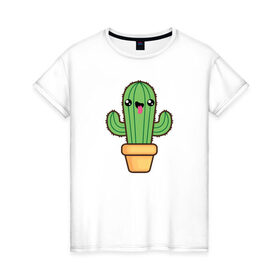 Женская футболка хлопок с принтом Кактус в Кировске, 100% хлопок | прямой крой, круглый вырез горловины, длина до линии бедер, слегка спущенное плечо | cactus | кактус