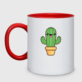 Кружка двухцветная с принтом Кактус в Кировске, керамика | объем — 330 мл, диаметр — 80 мм. Цветная ручка и кайма сверху, в некоторых цветах — вся внутренняя часть | cactus | кактус