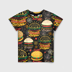 Детская футболка 3D с принтом Гамбургеры в Кировске, 100% гипоаллергенный полиэфир | прямой крой, круглый вырез горловины, длина до линии бедер, чуть спущенное плечо, ткань немного тянется | Тематика изображения на принте: hamburgers | sandwic | булочка | бутерброды | быстрая | гамбургер | гамбургеры | геометрический | графика | еда | зелень | иллюстрация | картинка | кунжут | мода | мясо | надпись | орнамент | рисунок | свежий