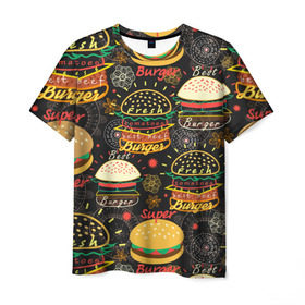 Мужская футболка 3D с принтом Гамбургеры в Кировске, 100% полиэфир | прямой крой, круглый вырез горловины, длина до линии бедер | hamburgers | sandwic | булочка | бутерброды | быстрая | гамбургер | гамбургеры | геометрический | графика | еда | зелень | иллюстрация | картинка | кунжут | мода | мясо | надпись | орнамент | рисунок | свежий