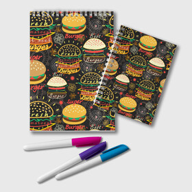 Блокнот с принтом Гамбургеры в Кировске, 100% бумага | 48 листов, плотность листов — 60 г/м2, плотность картонной обложки — 250 г/м2. Листы скреплены удобной пружинной спиралью. Цвет линий — светло-серый
 | Тематика изображения на принте: hamburgers | sandwic | булочка | бутерброды | быстрая | гамбургер | гамбургеры | геометрический | графика | еда | зелень | иллюстрация | картинка | кунжут | мода | мясо | надпись | орнамент | рисунок | свежий