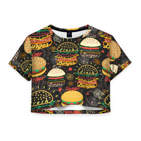 Женская футболка 3D укороченная с принтом Гамбургеры в Кировске, 100% полиэстер | круглая горловина, длина футболки до линии талии, рукава с отворотами | hamburgers | sandwic | булочка | бутерброды | быстрая | гамбургер | гамбургеры | геометрический | графика | еда | зелень | иллюстрация | картинка | кунжут | мода | мясо | надпись | орнамент | рисунок | свежий