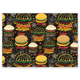 Поздравительная открытка с принтом Гамбургеры в Кировске, 100% бумага | плотность бумаги 280 г/м2, матовая, на обратной стороне линовка и место для марки
 | Тематика изображения на принте: hamburgers | sandwic | булочка | бутерброды | быстрая | гамбургер | гамбургеры | геометрический | графика | еда | зелень | иллюстрация | картинка | кунжут | мода | мясо | надпись | орнамент | рисунок | свежий