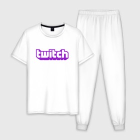 Мужская пижама хлопок с принтом Twitch Logo в Кировске, 100% хлопок | брюки и футболка прямого кроя, без карманов, на брюках мягкая резинка на поясе и по низу штанин
 | game | gamer | logo | twitch | twitties | игры | логотип | стрим | твитч