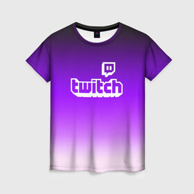 Женская футболка 3D с принтом Twitch в Кировске, 100% полиэфир ( синтетическое хлопкоподобное полотно) | прямой крой, круглый вырез горловины, длина до линии бедер | game | gamer | logo | twitch | twitties | градиент | игры | логотип | стрим | твитч