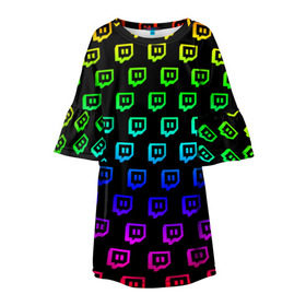 Детское платье 3D с принтом Twitch в Кировске, 100% полиэстер | прямой силуэт, чуть расширенный к низу. Круглая горловина, на рукавах — воланы | game | gamer | logo | twitch | twitties | градиент | игры | логотип | стрим | твитч | текстура