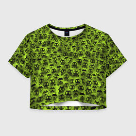 Женская футболка Cropp-top с принтом Газовая атака в Кировске, 100% полиэстер | круглая горловина, длина футболки до линии талии, рукава с отворотами | газ | зеленый | маска | паттрен | противогаз | радиация | распиратор | толпа | химия
