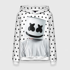 Женская толстовка 3D с принтом MARSHMELLO White в Кировске, 100% полиэстер  | двухслойный капюшон со шнурком для регулировки, мягкие манжеты на рукавах и по низу толстовки, спереди карман-кенгуру с мягким внутренним слоем. | marsh | marshmallow | marshmello | marshmelo | mello | music | smile | диджей | лого | маршмеллов | маршмеллоу | маршмеллу | маршмело | маршмелов | маршмелоу | музыка | музыкант | рожица | трэп | улыбка | хаус