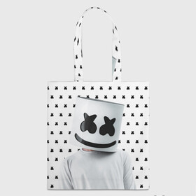 Шоппер 3D с принтом MARSHMELLO White в Кировске, 100% полиэстер | Плотность: 200 г/м2; Размер: 34×35 см; Высота лямок: 30 см | marsh | marshmallow | marshmello | marshmelo | mello | music | smile | диджей | лого | маршмеллов | маршмеллоу | маршмеллу | маршмело | маршмелов | маршмелоу | музыка | музыкант | рожица | трэп | улыбка | хаус