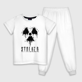Детская пижама хлопок с принтом S.T.A.L.K.E.R. в Кировске, 100% хлопок |  брюки и футболка прямого кроя, без карманов, на брюках мягкая резинка на поясе и по низу штанин
 | anomaly | bandit | chernobyl | logo | pripyat | shadow of chernobyl | stalker | stalker 2 | zone | аномалия | бандиты | зона | лого | меченый | припять | сталкер | сталкер 2 | тени чернобыля | чернобыль | чистое небо