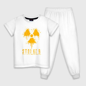 Детская пижама хлопок с принтом S.T.A.L.K.E.R. в Кировске, 100% хлопок |  брюки и футболка прямого кроя, без карманов, на брюках мягкая резинка на поясе и по низу штанин
 | anomaly | bandit | chernobyl | logo | pripyat | shadow of chernobyl | stalker | stalker 2 | zone | аномалия | бандиты | зона | лого | меченый | припять | сталкер | сталкер 2 | тени чернобыля | чернобыль | чистое небо