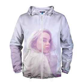 Мужская ветровка 3D с принтом Pink Billie Eilish в Кировске, 100% полиэстер | подол и капюшон оформлены резинкой с фиксаторами, два кармана без застежек по бокам, один потайной карман на груди | Тематика изображения на принте: billie eilish | lovely | music | ocean eyes | pop | билли айлиш | девушка | музыка | океан | поп | эйлиш | элиш