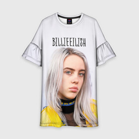 Детское платье 3D с принтом BillieEilish в Кировске, 100% полиэстер | прямой силуэт, чуть расширенный к низу. Круглая горловина, на рукавах — воланы | Тематика изображения на принте: billie eilish | lovely | music | ocean eyes | pop | билли айлиш | девушка | музыка | океан | поп | эйлиш | элиш