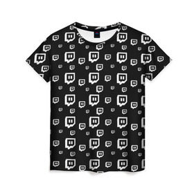 Женская футболка 3D с принтом Twitch в Кировске, 100% полиэфир ( синтетическое хлопкоподобное полотно) | прямой крой, круглый вырез горловины, длина до линии бедер | black and white | game | gamer | logo | pattern | twitch | twitties | игры | логотип | паттерн | стрим | твитч | текстура | черно белый
