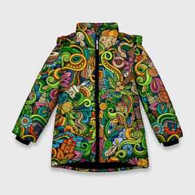Зимняя куртка для девочек 3D с принтом Тибетский коллаж в Кировске, ткань верха — 100% полиэстер; подклад — 100% полиэстер, утеплитель — 100% полиэстер. | длина ниже бедра, удлиненная спинка, воротник стойка и отстегивающийся капюшон. Есть боковые карманы с листочкой на кнопках, утяжки по низу изделия и внутренний карман на молнии. 

Предусмотрены светоотражающий принт на спинке, радужный светоотражающий элемент на пуллере молнии и на резинке для утяжки. | ti | ананас | архитектура | будда | графика | деревья | зелень | земля | змея | иллюстрация | картинка | кокосы | коллаж | купола | листья | мода | орнамент | пальмы | рисунок | священная | стиль | узоры