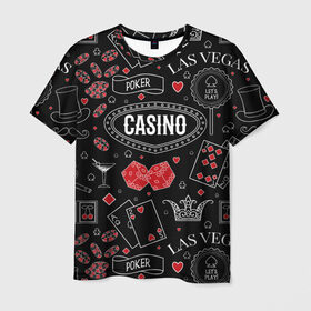 Мужская футболка 3D с принтом Казино в Кировске, 100% полиэфир | прямой крой, круглый вырез горловины, длина до линии бедер | casi | азарт | америка | белый | город | графика | давай | игра | играть | игрок | иллюстрация | искусство | казино | картинка | карты | корона | красный | кубики | лас вегас | масти | мода | орнамент | покер