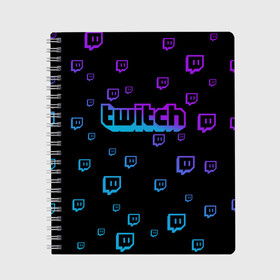 Тетрадь с принтом Twitch (gradient) в Кировске, 100% бумага | 48 листов, плотность листов — 60 г/м2, плотность картонной обложки — 250 г/м2. Листы скреплены сбоку удобной пружинной спиралью. Уголки страниц и обложки скругленные. Цвет линий — светло-серый
 | Тематика изображения на принте: видеоигры | видеостриминг | киберспорт | стрим | трансляции | турниры