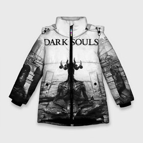 Зимняя куртка для девочек 3D с принтом Dark Souls в Кировске, ткань верха — 100% полиэстер; подклад — 100% полиэстер, утеплитель — 100% полиэстер. | длина ниже бедра, удлиненная спинка, воротник стойка и отстегивающийся капюшон. Есть боковые карманы с листочкой на кнопках, утяжки по низу изделия и внутренний карман на молнии. 

Предусмотрены светоотражающий принт на спинке, радужный светоотражающий элемент на пуллере молнии и на резинке для утяжки. | dark souls | games | praise the sun | игры | компьютерные игры | рыцарь | тёмные души