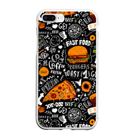 Чехол для iPhone 7Plus/8 Plus матовый с принтом Fast food в Кировске, Силикон | Область печати: задняя сторона чехла, без боковых панелей | fast | food | hambu | булочка | бутерброды | быстрое | гамбургеры | графика | еда | зелень | иллюстрация | картинка | кунжут | мода | мясо | надпись | орнамент | питание | пицца | пончики | рисунок | свежий