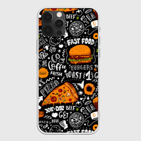 Чехол для iPhone 12 Pro с принтом Fast food в Кировске, силикон | область печати: задняя сторона чехла, без боковых панелей | fast | food | hambu | булочка | бутерброды | быстрое | гамбургеры | графика | еда | зелень | иллюстрация | картинка | кунжут | мода | мясо | надпись | орнамент | питание | пицца | пончики | рисунок | свежий