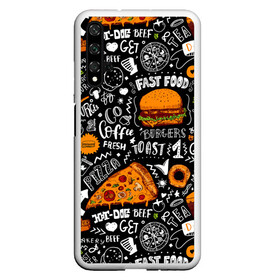 Чехол для Honor 20 с принтом Fast food в Кировске, Силикон | Область печати: задняя сторона чехла, без боковых панелей | fast | food | hambu | булочка | бутерброды | быстрое | гамбургеры | графика | еда | зелень | иллюстрация | картинка | кунжут | мода | мясо | надпись | орнамент | питание | пицца | пончики | рисунок | свежий