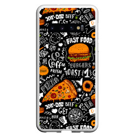 Чехол для Samsung Galaxy S10 с принтом Fast food в Кировске, Силикон | Область печати: задняя сторона чехла, без боковых панелей | fast | food | hambu | булочка | бутерброды | быстрое | гамбургеры | графика | еда | зелень | иллюстрация | картинка | кунжут | мода | мясо | надпись | орнамент | питание | пицца | пончики | рисунок | свежий