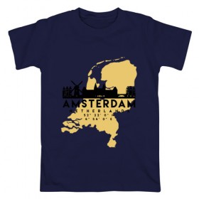 Мужская футболка хлопок с принтом Амстердам - Голландия в Кировске, 100% хлопок | прямой крой, круглый вырез горловины, длина до линии бедер, слегка спущенное плечо. | Тематика изображения на принте: 