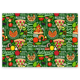 Поздравительная открытка с принтом Итальянская пицца в Кировске, 100% бумага | плотность бумаги 280 г/м2, матовая, на обратной стороне линовка и место для марки
 | бекон | вкусная | волны | грибы | доля | еда | зелень | ингредиенты | искусство | италия | итальянская | ковёр | колбаса | кори | креветки | курица | лук | мясо | натуральная | оливки | орнамент | перец