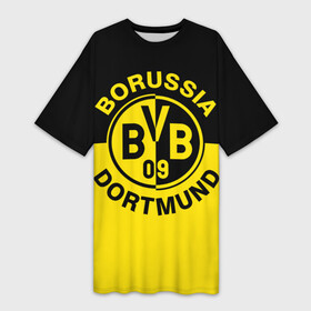 Платье-футболка 3D с принтом Боруссия Дортмунд в Кировске,  |  | borusse | borussia | borussia dortmund | bvb | dortmund | schwarzgelben | боруссия | боруссия дортмунд | бундеслига | германия | дортмунд | дортмундcкая боруссия | жёлто ченрые | форма | футбол | футболист | футбольная