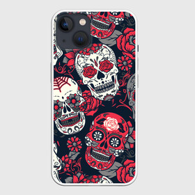 Чехол для iPhone 13 с принтом Мексиканские черепа в Кировске,  |  | графика | день мертвых | знак | иллюстрация | искусство | картинка | мексика | мексиканские | мода | национальный | орнамент | паутина | поминки | праздник | рисунок | розы | ромашки | символ | стиль