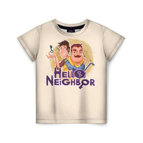 Детская футболка 3D с принтом Hello Neighbor в Кировске, 100% гипоаллергенный полиэфир | прямой крой, круглый вырез горловины, длина до линии бедер, чуть спущенное плечо, ткань немного тянется | hello | horror | neighbor | survival | дом | нейбор | паркура | привет | сосед | стратегия | хеллоу