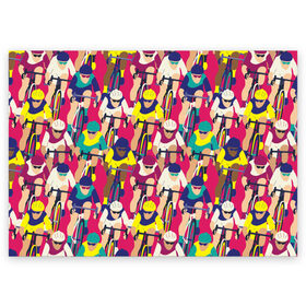 Поздравительная открытка с принтом Велоспорт в Кировске, 100% бумага | плотность бумаги 280 г/м2, матовая, на обратной стороне линовка и место для марки
 | Тематика изображения на принте: athletes | bicycles | cycling | cyclists | sp | болельщик | велогонка | велосипедисты | велосипеды | графика | иллюстрация | искусство | картинка | красный | мода | поп арт | рисунок | сила | скорость | современное