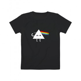 Детская футболка хлопок с принтом Kawaii Pink Floyd в Кировске, 100% хлопок | круглый вырез горловины, полуприлегающий силуэт, длина до линии бедер | anime | аниме | выстрел | лапочка | логотип | луч | милый | мимими | музыка | пистолет | прелесть | призма | радуга | рок | свет | треугольник