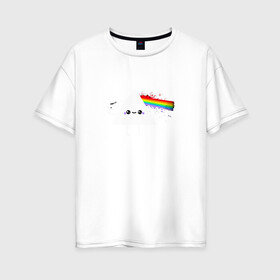 Женская футболка хлопок Oversize с принтом Kawaii Pink Floyd в Кировске, 100% хлопок | свободный крой, круглый ворот, спущенный рукав, длина до линии бедер
 | anime | аниме | выстрел | лапочка | логотип | луч | милый | мимими | музыка | пистолет | прелесть | призма | радуга | рок | свет | треугольник