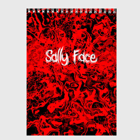 Скетчбук с принтом Sally Face Bloody в Кировске, 100% бумага
 | 48 листов, плотность листов — 100 г/м2, плотность картонной обложки — 250 г/м2. Листы скреплены сверху удобной пружинной спиралью | Тематика изображения на принте: cтикер | game | larry | mask | new | sally face | sf | ангел | без маски | гизмо | девид | девочка | игра | казнь | компьютер | кровь | лари | ларри | лицемер | логотип | мальчик | маска | молнии | мрачная | на лице | надпись