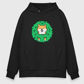 Мужское худи Oversize хлопок с принтом Bush Shiba Inu в Кировске, френч-терри — 70% хлопок, 30% полиэстер. Мягкий теплый начес внутри —100% хлопок | боковые карманы, эластичные манжеты и нижняя кромка, капюшон на магнитной кнопке | акита | аниме | зелень | китай | куст | милый | пес | песик | собака | собачка | щенок | япония