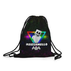 Рюкзак-мешок 3D с принтом Marshmello в Кировске, 100% полиэстер | плотность ткани — 200 г/м2, размер — 35 х 45 см; лямки — толстые шнурки, застежка на шнуровке, без карманов и подкладки | Тематика изображения на принте: christopher | comstock | dj | dotcom | friends | marshmallow | marshmello | usa | диджей | друзья | комсток | крис | маршмэллоу | продюсер | сша