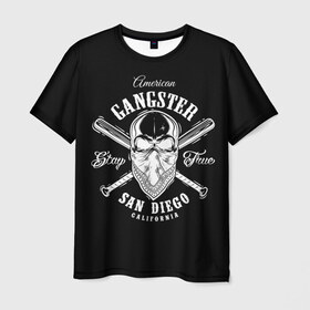 Мужская футболка 3D с принтом American gangster в Кировске, 100% полиэфир | прямой крой, круглый вырез горловины, длина до линии бедер | american | califor | gangster | san diego | америка | американский | банда | бандана | бандит | бейсбольные | биты | гангстер | графика | иллюстрация | калифорния | картинка | мода | надпись | платок | рисунок