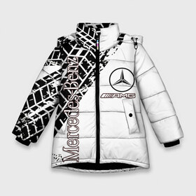Зимняя куртка для девочек 3D с принтом Mercedes в Кировске, ткань верха — 100% полиэстер; подклад — 100% полиэстер, утеплитель — 100% полиэстер. | длина ниже бедра, удлиненная спинка, воротник стойка и отстегивающийся капюшон. Есть боковые карманы с листочкой на кнопках, утяжки по низу изделия и внутренний карман на молнии. 

Предусмотрены светоотражающий принт на спинке, радужный светоотражающий элемент на пуллере молнии и на резинке для утяжки. | amg | mercedes | авто | автомобиль | иномарка | логотип | машина | мерседес | текстура