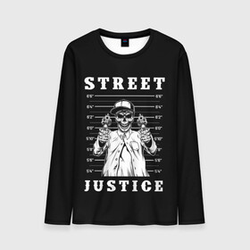 Мужской лонгслив 3D с принтом Street justice в Кировске, 100% полиэстер | длинные рукава, круглый вырез горловины, полуприлегающий силуэт | justice | s | skeleton | skull | street | банда | бандана | бандит | бейсболка | графика | иллюстрация | картинка | мода | надпись | оружие | пистолеты | платок | револьверы | рисунок | символ | скелет | справедливость