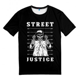 Мужская футболка 3D с принтом Street justice в Кировске, 100% полиэфир | прямой крой, круглый вырез горловины, длина до линии бедер | justice | s | skeleton | skull | street | банда | бандана | бандит | бейсболка | графика | иллюстрация | картинка | мода | надпись | оружие | пистолеты | платок | револьверы | рисунок | символ | скелет | справедливость